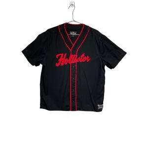 Hollister Men's Button Up Black And Red Baseball Shirt - Size XL